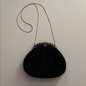 Vintage Judith Leiber Black Suede Embroidered Evening Bag with Gold Hardware
